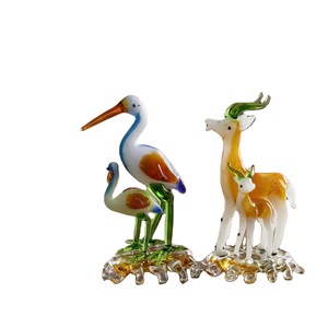 Juego de Figuras de Animales de Vidrio Soplado a Mano, Familia de Cigüeñas y Ciervos, Pieza de Arte Decorativa - Product Image 1