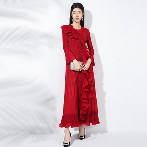 Fornitore di Abbigliamento Plissettato 2025 Ultimo Design Abito Lungo Plissettato con Volant per Donna Vestito Casual da Festa con Strati Irregolari - Product Image 5