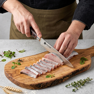 Juego de 6 Cuchillos de Cocina Profesionales de Acero Alemán X50CrMoV15, Cuchillos de Acero Inoxidable con Mango Ergonómico de Madera Pakka para OEM - Product Image 6