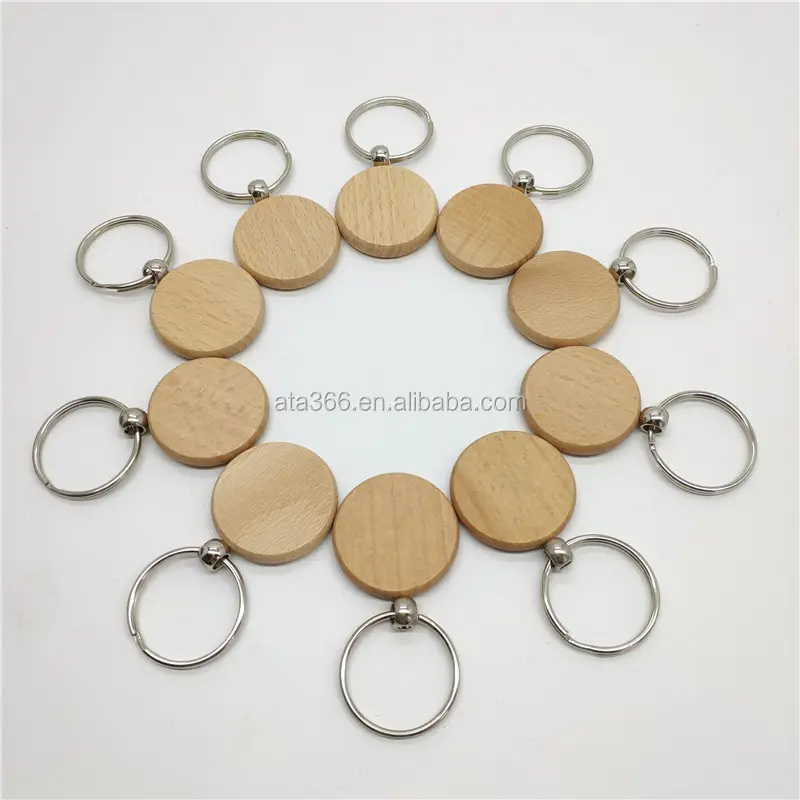 Personalizzato Rotonda In Bianco Di Legno Della Catena Chiave/Regalo di Promozione del Keychain Scultura Cerchio Key ID Incidere