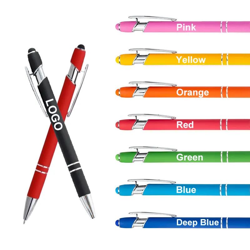 Promotion Gifts Stationary 0.5 Mm Colored Soft Rubber Plastic Touch Stylus Ball Pen Custom Logo Ballpoint Pen For Mobile Phone