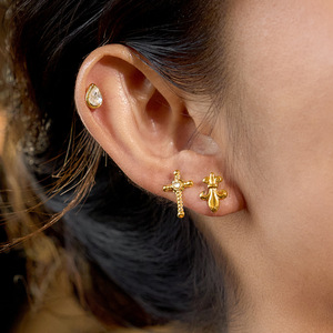 Boucles d'oreilles en forme de croix, couleur or, incrustation de zircon, bijoux cadeau pour femmes - Product Image 2