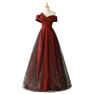 S2387L nuova moda francese monospalla vino rosso paillettes Texture compleanno ospite di nicchia <span class=keywords><strong>per</strong></span> adulti abito da damigella da sera di fascia alta - Product Image 5