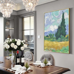 100% dipinto a mano <span class=keywords><strong>Van</strong></span> <span class=keywords><strong>Gogh</strong></span> campo di grano paesaggio tela pittura a olio paesaggio ldylic verde pittura dorata - Product Image 4