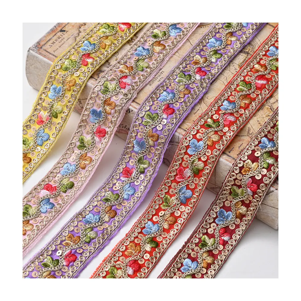 Affninfty Indian Gold Embellished Sewing Fabric Crafting Decorative Sequins Sari Border Embroidery Ribbon Wedding Costumes Trim