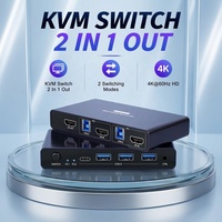 Commutateur KVM HDMI 2 ports avec contrôleur filaire pour 2 ordinateurs, partage 1 moniteur et clavier/souris, 4K 60Hz, Plug and Play