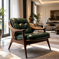 Fauteuil lounge individuel en fibre de verre à grain de noyer, cuir capitonné vert foncé, pour un espace de vie rétro haut de gamme