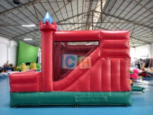 Château gonflable commercial rouge pour enfants avec toboggan intérieur sec – Combo de jeu gonflable pour fêtes - Product Image 4