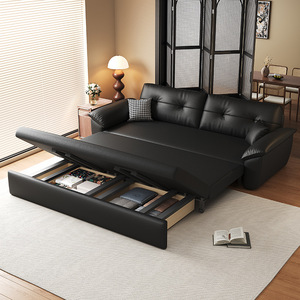 Deposito e divano letto a due posti divano letto pieghevole in pelle Napa a doppio uso per appartamento e Villa soggiorno nero - Product Image 5