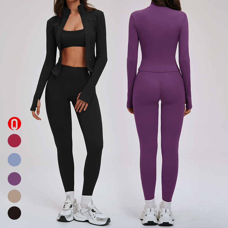 Women's Yoga 3Pcs Sets Solid Breathable Quick Dry Tight Running Fitness Shock-proof Sports Bra High Waist Outdoor Fitness Set