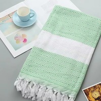 Factory Wholesale Cotton Beach Towel Striped Pattern with Modern Turkish and Tropical Style Embroidered Tassel Logo