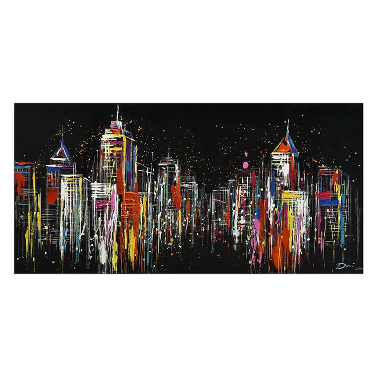 FREE CLOUD Home Decoration Color City View Handmade Modern Canvas Palette Wall Art Architectural Abstract Oil Painting