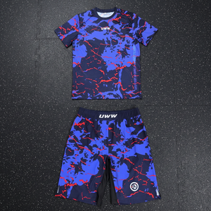 ชุดมวยปล้ำผู้ชายแบบใหม่ เสื้อยืดถัก + กางเกงขาสั้นผ้าทอ พิมพ์ลายดิจิทัล ชุด 2 ชิ้น โพลีเอสเตอร์ 100% 150gsm แห้งเร็ว ทรงหลวม - Product Image 3