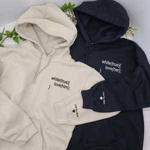 Sudadera con capucha 3D bordada personalizada, tela de punto con logotipo de lentejuelas en la parte delantera, regalos de boda de invierno y otoño para parejas - Product Image 2