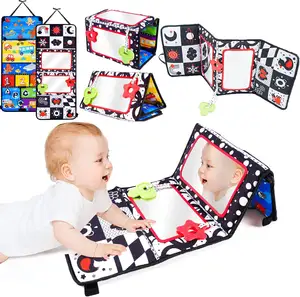 Baby Sensory Educational red Black White contrast Toy Crinkle Fabric Teethers Baby Tummy Time Mirror toy