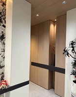 Meuble d'entrée minimaliste pleine hauteur avec compartiments ouverts et éclairage LED