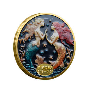 Stok BALIK Burcu Geleneksel <span class=keywords><strong>Metal</strong></span> Hatıra Çift Taraflı Zodyak Kabartmalı Koleksiyonluk Madeni Para - Product Image 2