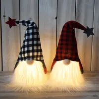 2022 Christmas Ornament 13 Inch 2022 Newest Gonk LED Light Up Christmas Doll Crafts Xmas Decor Plush Plaid Red Gnome Ornament