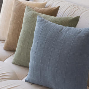 Minimalist Plaid Throw Pillow 45x45Cm Square Polyester Washable Living Room Decorative <b>Cushion</b> Pillowcase - Product Image 2