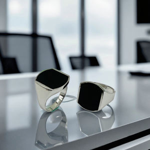 <span class=keywords><strong>KAAN</strong></span> JEWELRY Anello Moderno da Uomo in Argento 925 con Pietra Quadrata in Agata Nera Placcato in Rodio Elegante Gioiello Regalo - Product Image 5