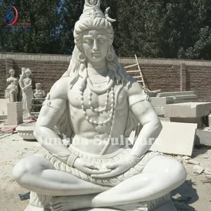 Alta Qualidade Tamanho Natural Escultura de Mármore Branco Estátua de Shiva Deus Indiano