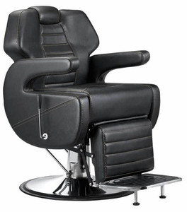 Sillas de peluquero reclinables para hombre <span class=keywords><strong>VIP</strong></span> cromadas y negras de alta calidad con bomba de metal resistente: opciones personalizadas disponibles - Product Image 1