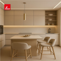 Allandcabinet Meuble de cuisine moderne laqué avec panneau en dalle, îlot cascade intégré et armoire murale lumineuse