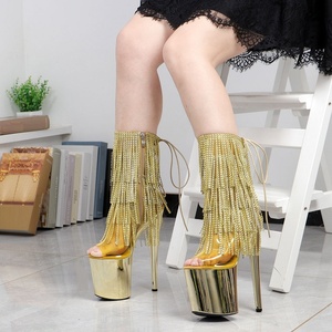 Botines de Mujer con Plataforma y Tacones Súper Altos, Borlas Doradas, Zapatos de Moda para Pole Dance, Botas para Damas - Product Image 5