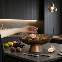 Hete Aanbieding Fabriek Groothandel Glaswerk Glazen Bord Vintage Stijl Amber Fruitbord
