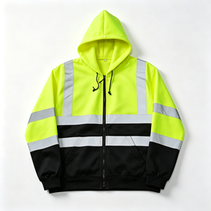 Sudaderas de Seguridad con Capucha, de Nailon y Cuero, Color Amarillo Fluorescente, Alta Visibilidad, con Cierre Completo y Cinta Reflectante, para Logística de Almacén, con Logotipo Personalizado - Product Image 1