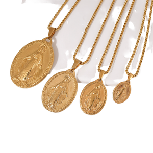 Vente chaude 18K En Acier Inoxydable Vierge Marie Collier À La Mode Religieux Catholique Bijoux Miraculeuse Médaille Marie Pendentif pour Hommes - Product Image 1