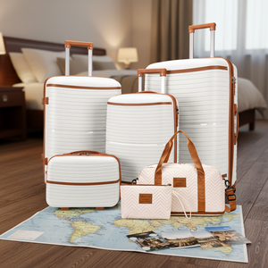 Ensembles de bagages de <span class=keywords><strong>voyage</strong></span> 6 pièces avec trousse de maquillage, fermeture éclair anti-explosion, roulettes pivotantes, boîte de rangement et valise cabine - Product Image 1