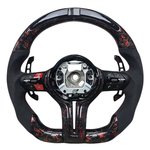 Volant de direction en fibre de carbone forgée Alcantara rouge M1 M2 pour BMW Série 5 F30 F10 F32 F90 F80 F82 F87 - Vente flash - Product Image 1