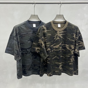 Camiseta de Camuflaje Boxy de 240G 100% Algodón para Hombre, Estilo Americano <span class=keywords><strong>Vintage</strong></span>, Cuello Redondo, Manga Corta, Personalizable con Logotipo - Product Image 2