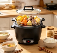 Mini cuiseur à riz électrique avec cuiseur vapeur en acier inoxydable, maintien au chaud automatique, inclut une tasse doseuse et une spatule