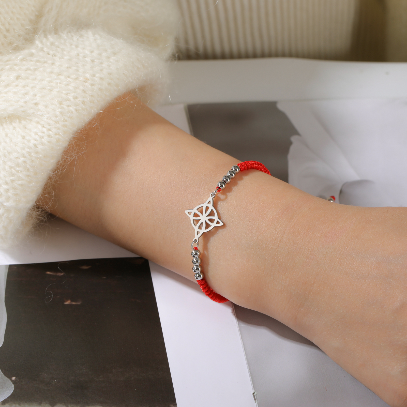 GEHN Pulsera De Oro Macizo De 14 Quilates, Nudo De Brujas, Oro Amarillo, Joyería De Nudo/ondas, Regalos Para Mujeres