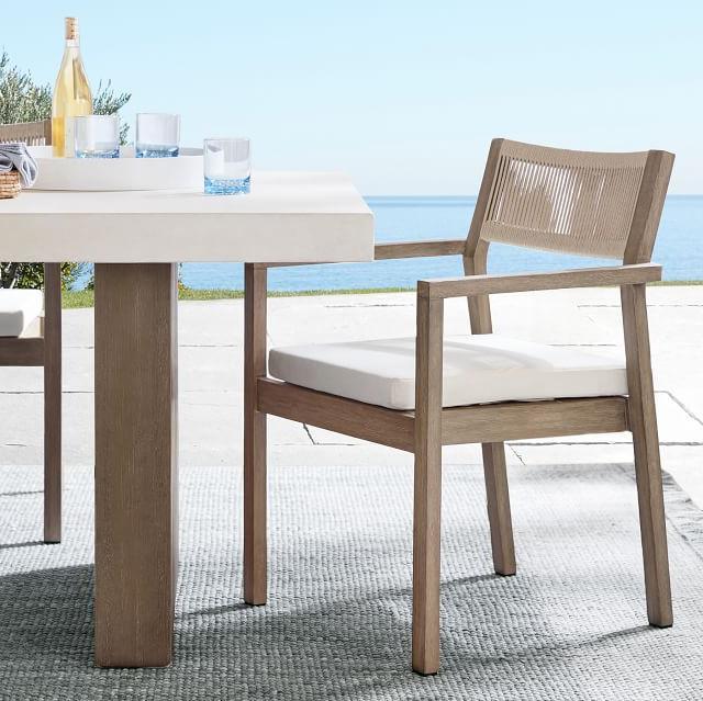 Wholesale New Fashion Concrete Rectangular Table Rope 6 Teak Chair Outdoor Dining Set