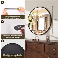 Miroir rond noir doré écologique HD Miroir de salle de bain 20 pouces Miroir mural à cadre en métal doré