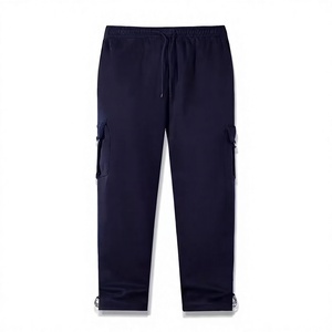 Pantalon de survêtement cargo bleu marine pour homme, taille élastique avec cordon de serrage, plusieurs poches, coupe décontractée ample, tricoté mi-lourd, idéal pour l'automne - Product Image 4