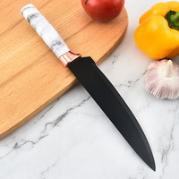 Ensemble de 6 couteaux de cuisine en acier inoxydable avec revêtement antiadhésif, manches en plastique, boîte cadeau - Conception ambidextre pour la cuisine et les restaurants