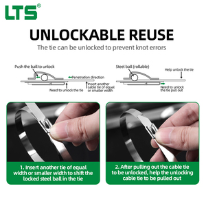 أداة شد رباط الكابلات المرن من الفولاذ المقاوم للصدأ سلسلة 304 مقاس 0.25 مم * 4.6 مم * 100 مم عبوة من 100 قطعة - Product Image 2