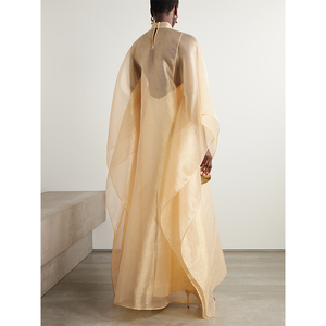 Vestido de organza metálico drapeado Casual Stand Neckline Maxi Longitud Transpirable Lavable Frente Logo Digital para el verano - Product Image 2