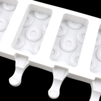 Moule à glace et à sucettes glacées 4 cavités Petits cercles Silicone de qualité alimentaire Écologique Démoulage facile Outils de fabrication de glace d'été Sac OPP