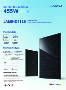 Panel Solar Monocristalino TOPCon Tipo N de Doble Vidrio JA de 430W, 440W, 450W y 455Wp, Diseño Completamente Negro, para Sistemas Residenciales - Product Image 2