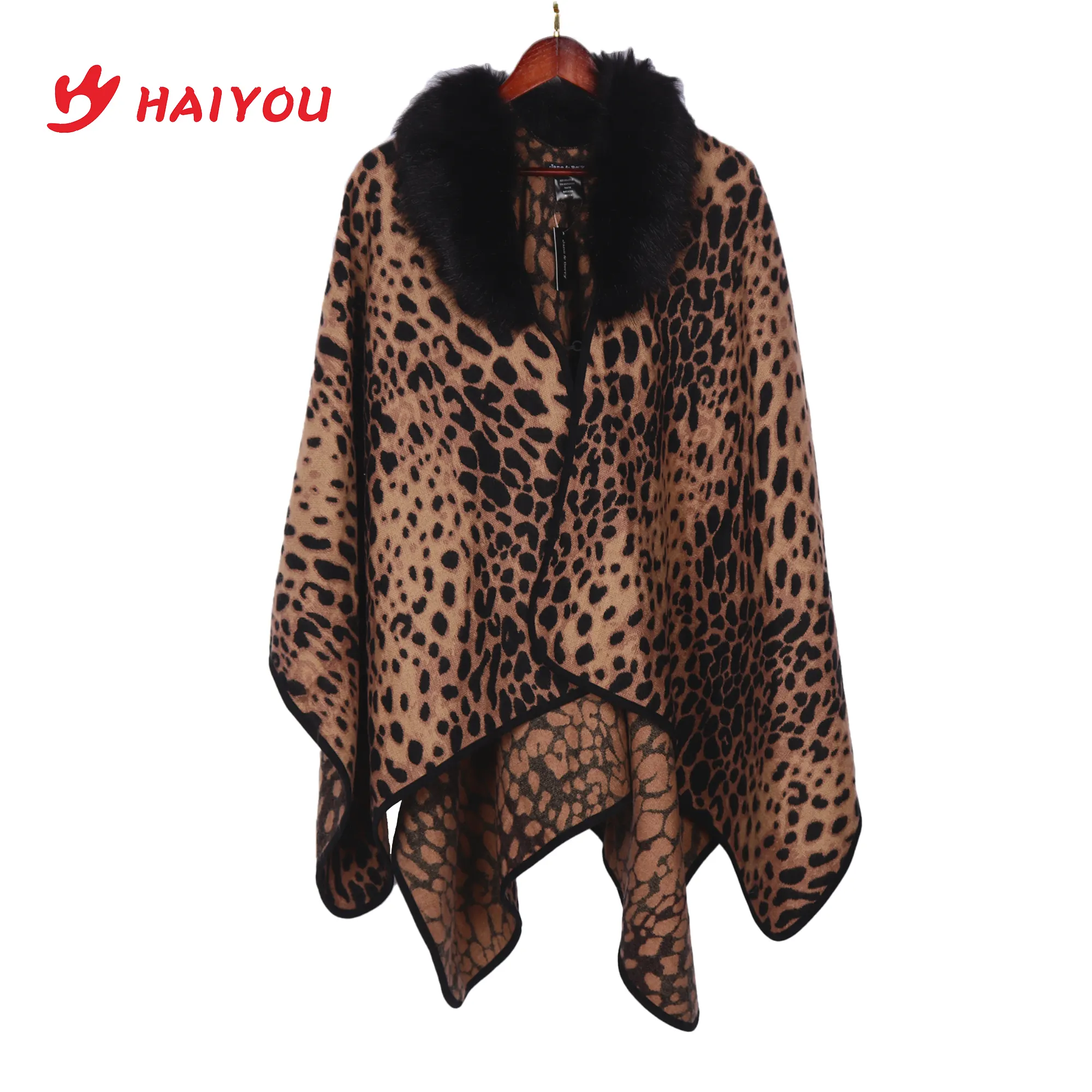 Winter Fox Fur Collar Shawl Solid Color Soft Wool Cape Women Acrylic Poncho Scarves For Women