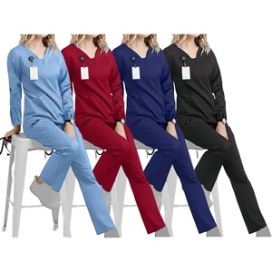 Women's Long Sleeve Scrub Set High Waist Two Piece Medical Work Uniforms For Dental Cosmetic Use Medium Stretch Fabric - Product Image 1
