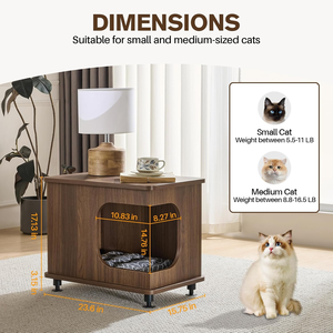Wooden <b>Cat</b> Beds for Indoor <b>Cats</b> 2-in-1 <b>Cat</b> <b>Hideaway</b> & Side Table with 3" Raised Legs - Sturdy <b>Cat</b> Furniture Can Be Customized - Product Image 3
