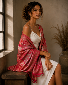 Embroidered Viscose Shawl Digital Print Long Fringe Traditional Winter Scarf Soft Warm Breathable Comfortable Elegant <b>Wrap</b> - Product Image 2