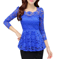 Chemisier décontracté pour femme en mousseline respirante et écologique, avec volants, péplum, dentelle florale ajourée et manches raglan, idéal pour l'automne