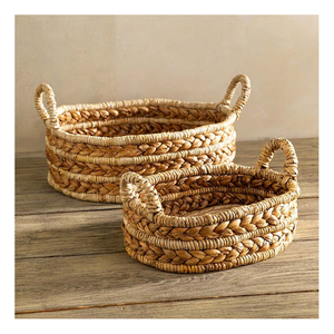 Plateau d'accent de table en fibre naturelle fait à la main en rotin tissé d'inspiration vintage et corde en bambou ferme maison de plage herbe de mer - Product Image 3